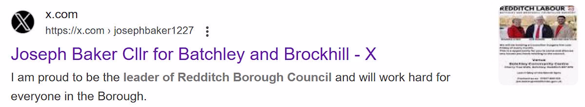 Councillor Joe Baker, ex of X