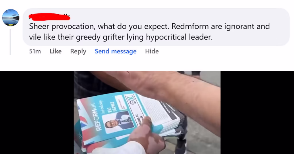 Reform candidate intimidated in Ilford